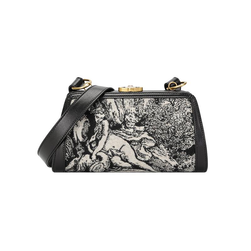 

Vivienne Westwood Вінтажна тканина з олійним живописом зі шкіряною сумкою через плече Жіноча сумка через плече Чорна 4603000KWW017BA205 Black