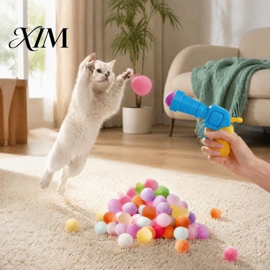 Pet Interactive Playing Supplies Ball Launcher Cat Toy, Plush with Soft Fuzzy Toys for Bored Cats Balls, Fetch Toy Indoor Kittens Exercise