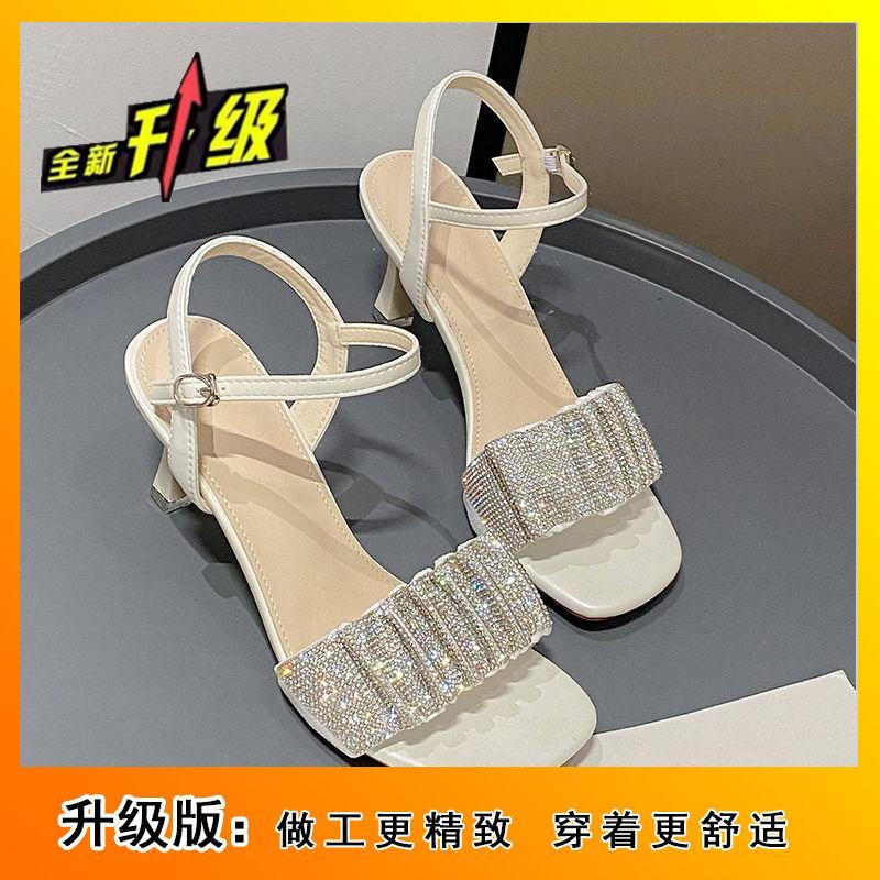 Fairy wind 2025 new fashion sandals women's summer new open-toed stiletto rhinestone French one-word strap high heels
