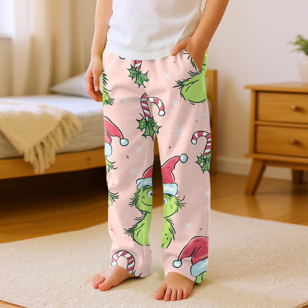 Children's Versatile Christmas  Print Pocket Plush Casual Pants Pajama Pants Home Pants