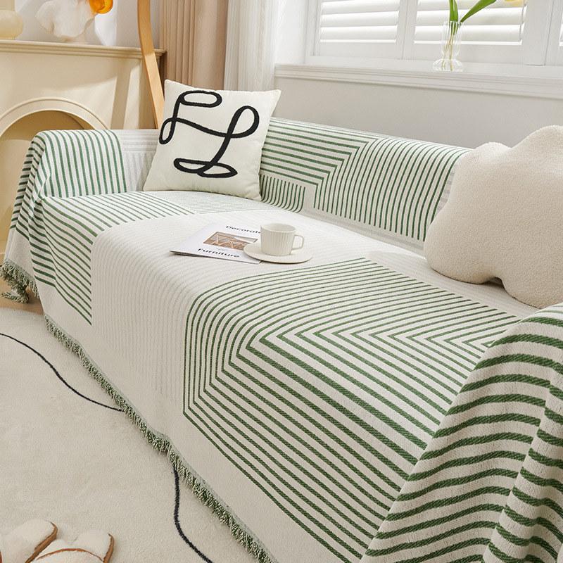 Nordic Chenille Stripe Couch Covers for Sofas Tassels Sofa Towel Blanket Universal Slipcover Living Room Dust Proof All-season
