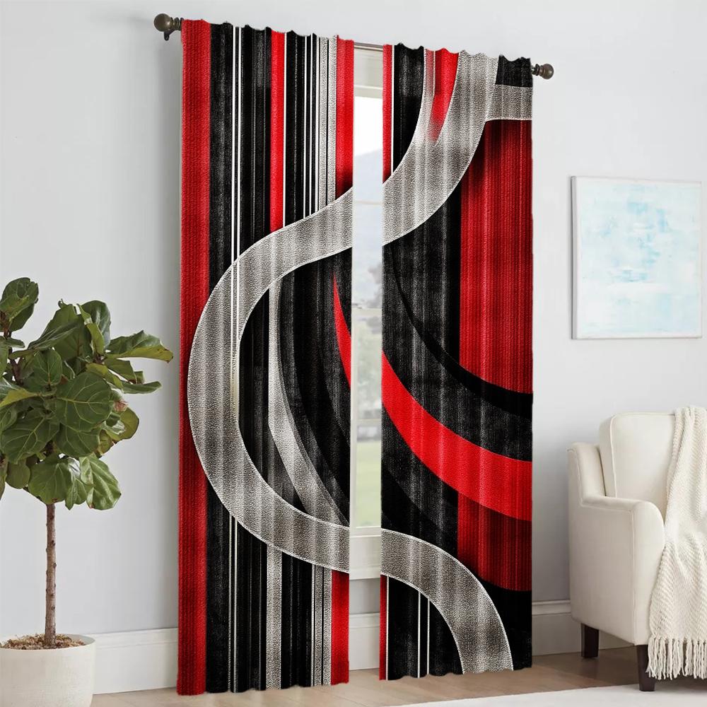 2Pcs Abstract Curtains Rod Pocket Design For Easy Installation Window Drapes For Bedroom Living Room Home Decor Window