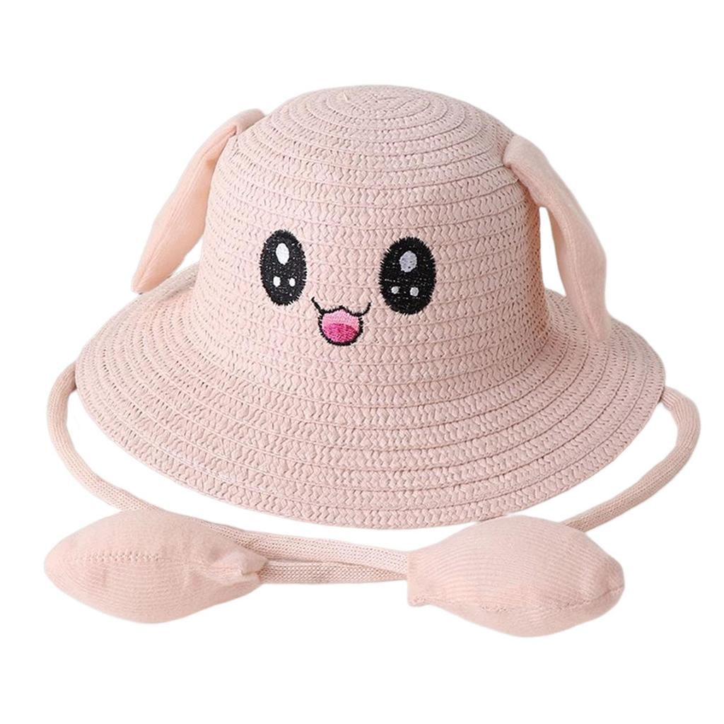 Bunny Straw Hat Caps, Sun Hat, Foldable, with Movable Ears, Beach Hats, Fishing Hats