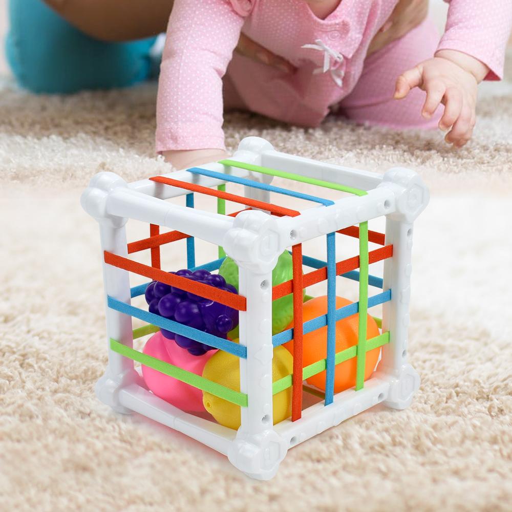 Baby Montessori Sensory Toys Shape Sorter Cube Baby Toys with Colorful Fruits Activity Learning Fine Motor Skill for 1 Year Old