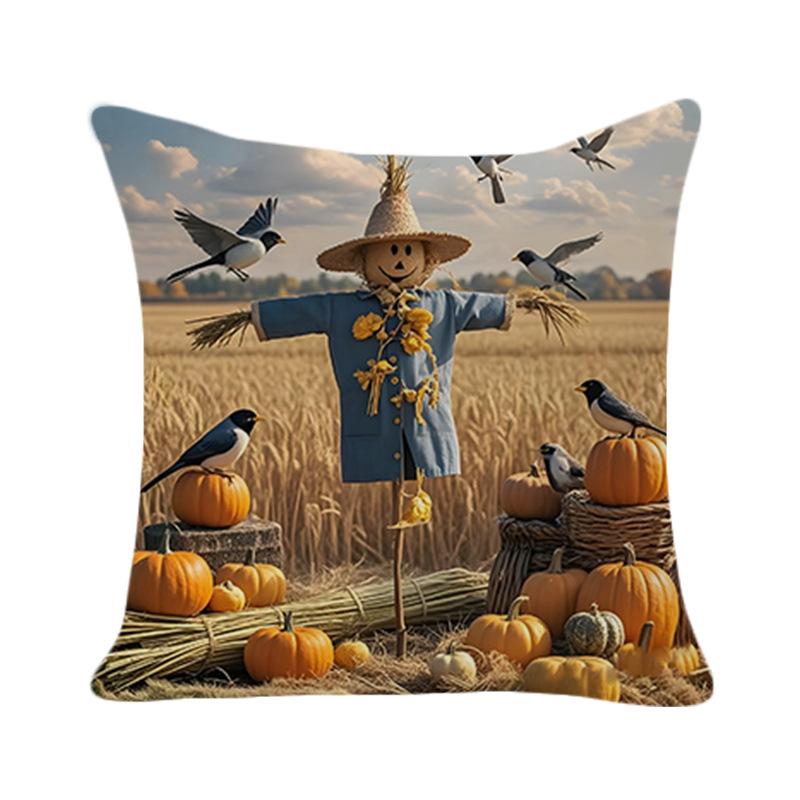 Halloween Pumpkin Linen Cushion Cover New Scarecrow Printed Cushion Cover Holiday Decorative Cushion Cover
