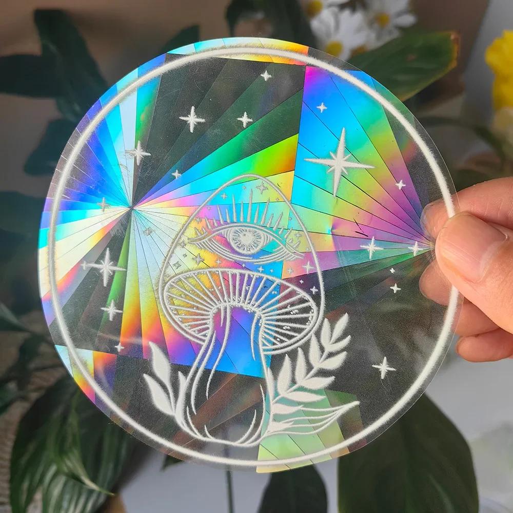 PVC 3D Regenbogen Sonnenfänger Wandaufkleber Katze Bär Raumschiff Planet Sonnenfänger Selbstklebende Fensteraufkleber Zimmer Heimdekoration