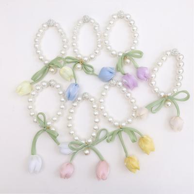 Magnetic Curtain Tiebacks, with Pearl And Tulip Buds Decor, Easy Fixing No Drilling Curtain Ties for Home Bedroom Living Room