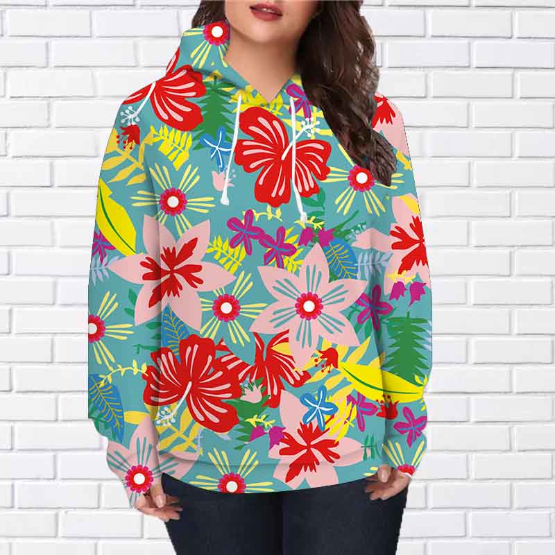 Autumn New 3D Printed Digital Giant Flower Printing Hoodie Women Baseball Uniform