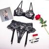 2023 Hot Selling Black Sexy Lingerie Set Women Sex Underwear 3 Piece Set Lasce Embroidery Seduce Sexy Lingerie