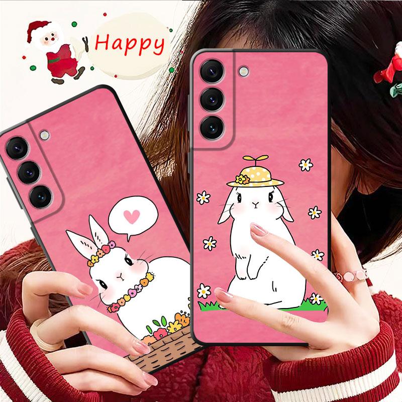 Flower Love Pink Cute Rabbit Phone Case For Samsung Galaxy S22 S21 S20 Fe Ultra S10 S9 S8 Plus S10e Note 20ultra 10plus Shell