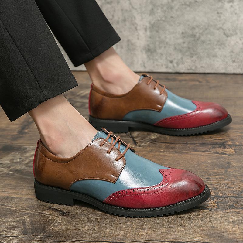 

Men s leather shoes large size foreign trade new splicing color casual leather shoes fashion trend brock carved leather shoes 47