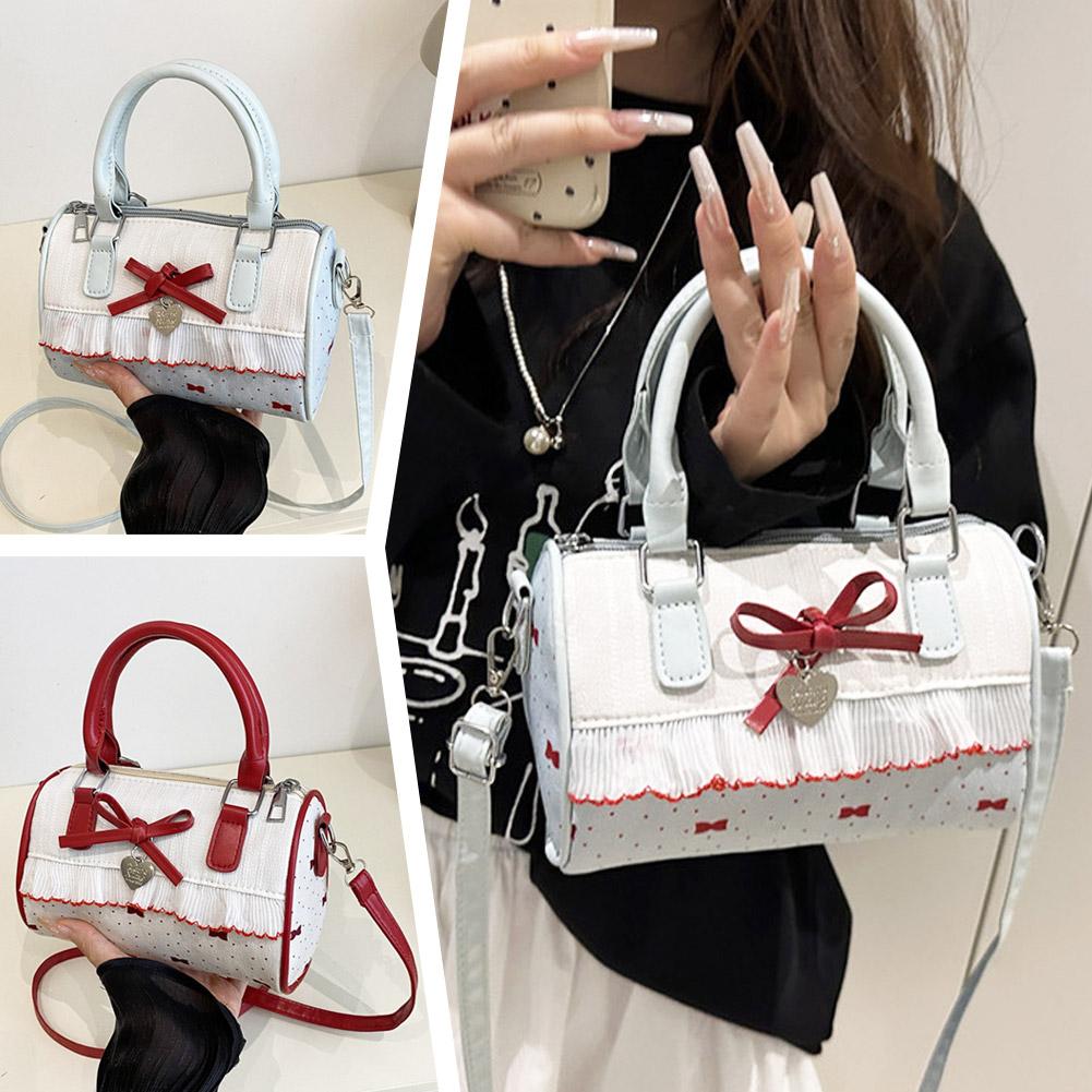 Bow Polka Dot Handbag Large Capacity Waterproof Crossbody Bag Single Shoulder Korean Style Small Square Bag Sweet Tote Bag