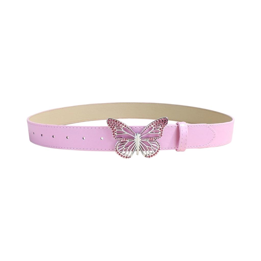 Elegant PU Leather Waist Belt Waist Ornament Decorative Sash Feature Rhinestone Butterfly Buckle for Fashion Women