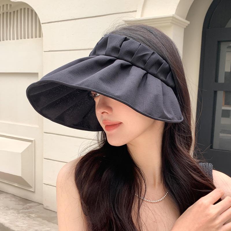 Folded big-brimmed empty top hat, high-end face-showing small shell hat, summer outdoor foldable sunscreen sun hat children