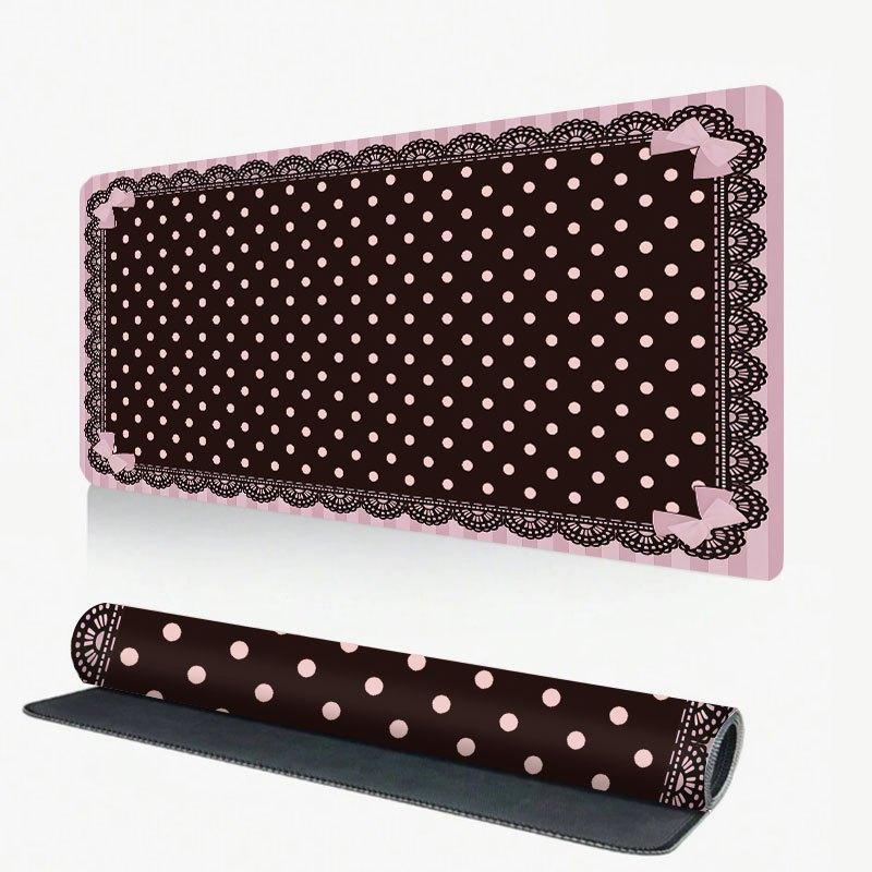 Pink Black Lace Polka Dot Large Gaming Mouse Pad XXL Extended Desk Mat Coquette Decor