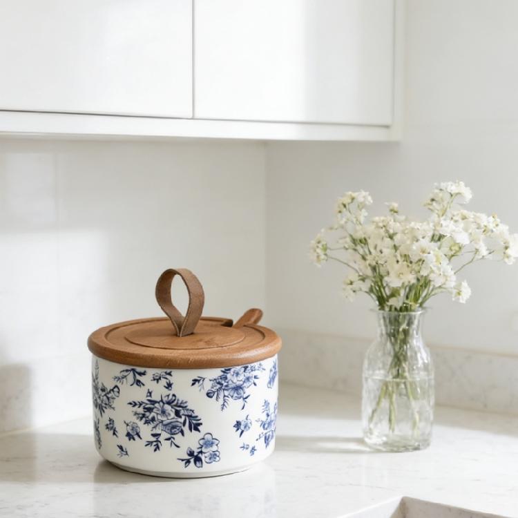 Porcelanowa solniczka z pokrywką i łyżeczką, pieprzniczka, pojemnik do przechowywania przypraw na blat, narzędzie kuchenne