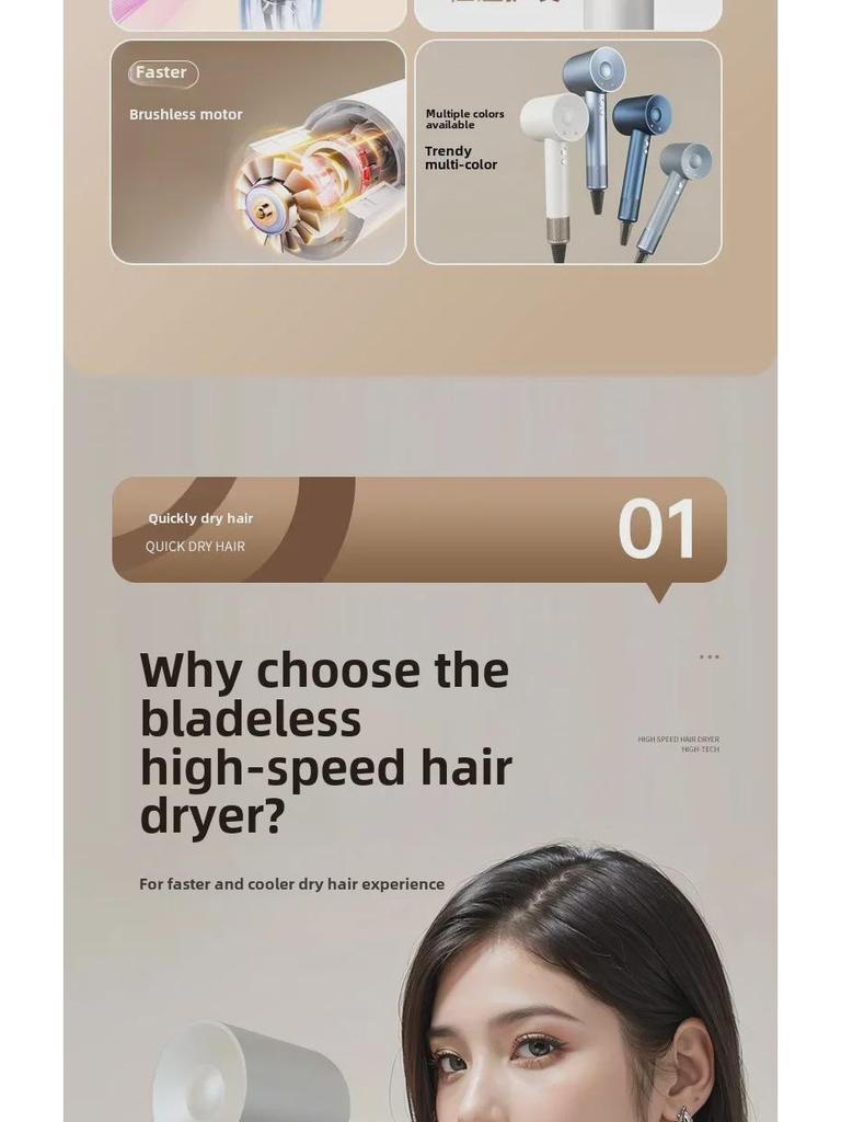 High-Speed Ionic Leafless Hair Dryer with Quick-Dry and Hair Care Features