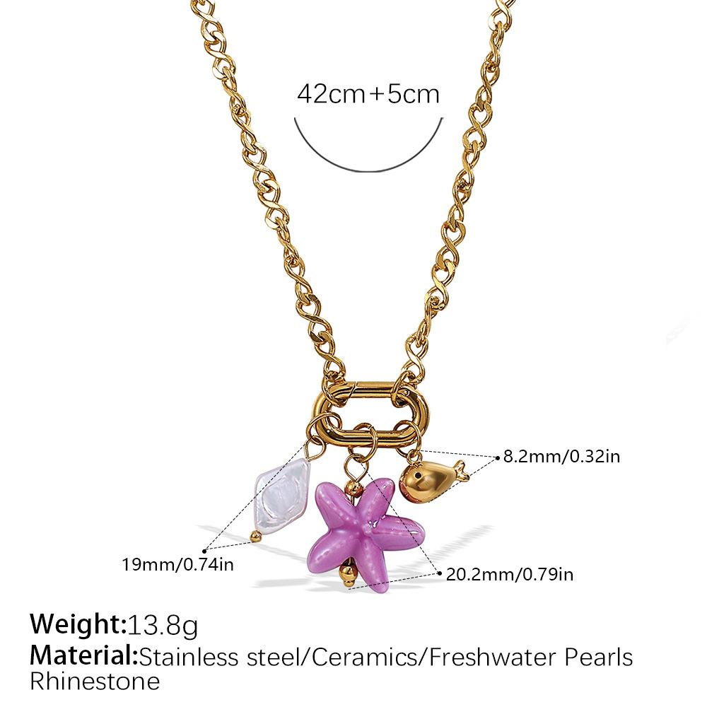 Vacation Wind Ocean Theme DIY Pendant Necklace Stainless Steel Gold Plated Fashion Versatile Jewelry Women