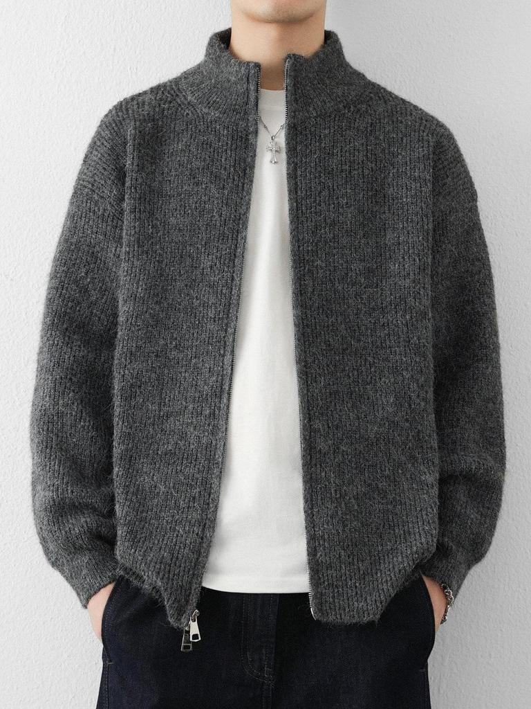 Herren Strickjacke mit lockerem Strickmuster aus Wolle - Stehkragen, Lässiger Stil für Frühling & Herbst 2025