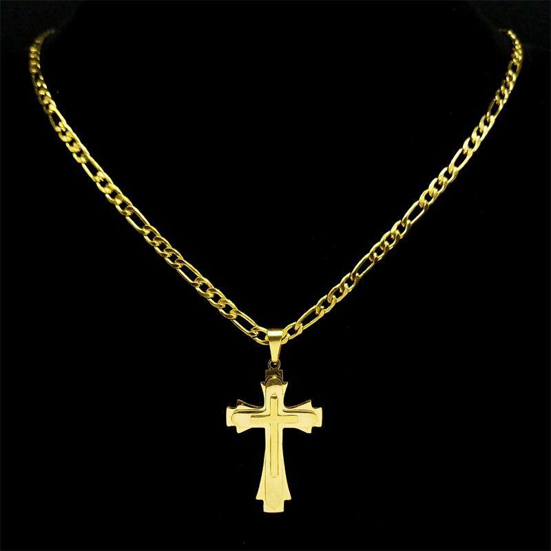 Hip Hop Christian Jesus Cross Necklace for Women Men Stainless Steel Silver Color Choker Prayer Baptism Gift Jewelry 8225-QKC