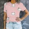 Simple Cartoon Cat Print Short Sleeved Round Neck T-shirt for Women's Summer Casual Versatile Daily Commuting Top