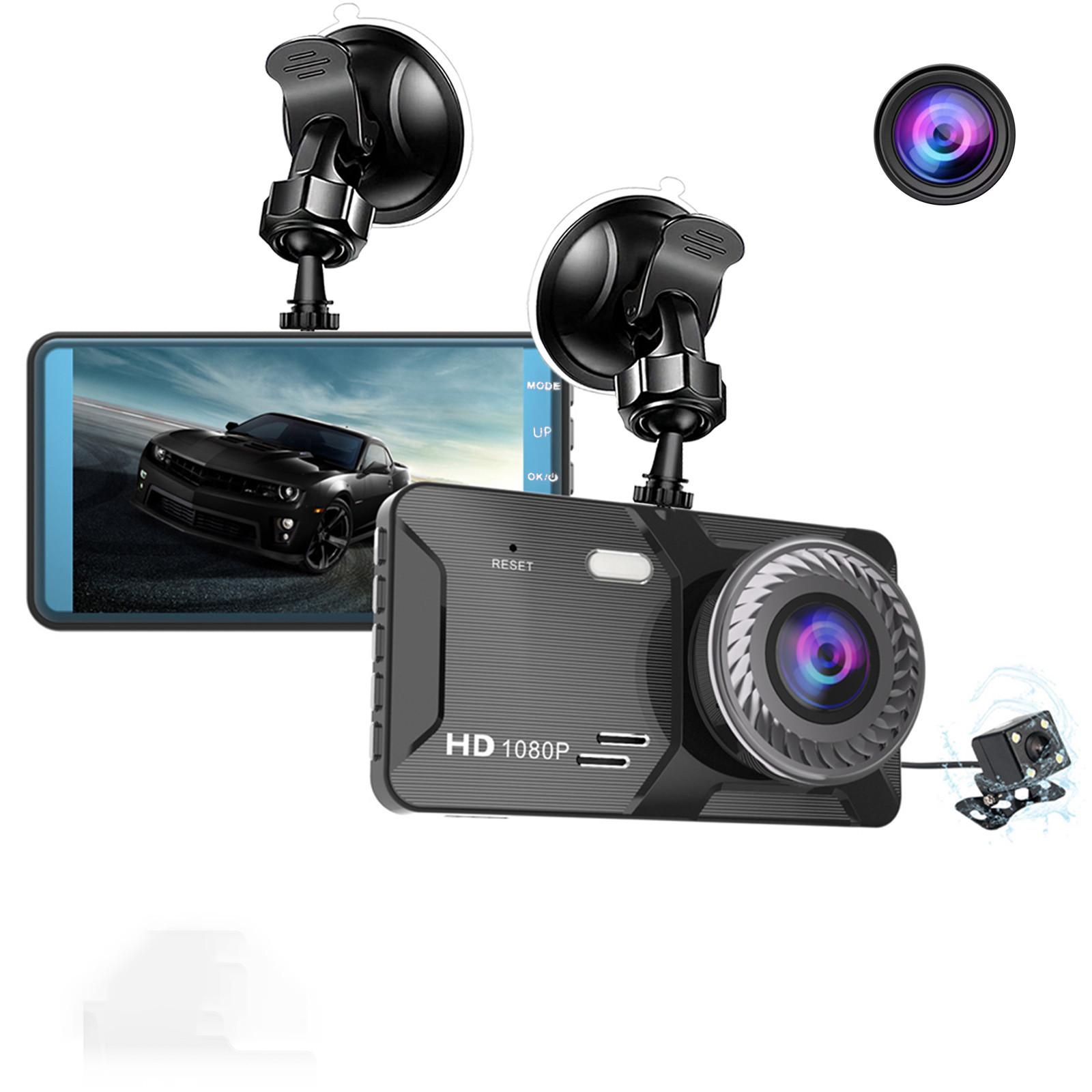 

Подвійна реєстраційна камера для автомобілів HD 1080P Фронтальна камера Реєстратор автомобільної панелі приладів з 4,0-дюймовим IPS T-ouch екраном Нічне бачення Циклічний запис Виявлення руху чорний