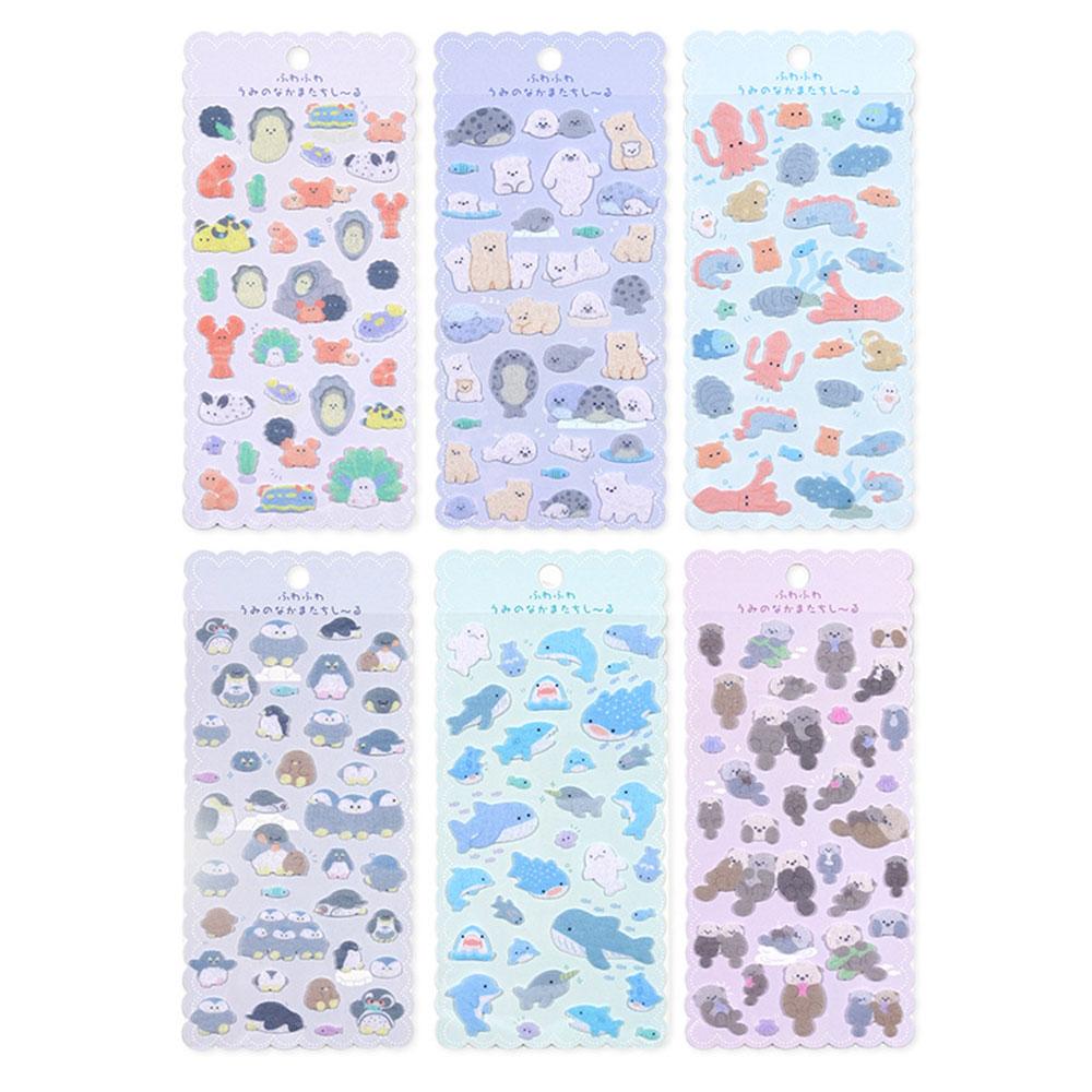 Cartoon Animal Felt Cloth Kawaii Decor Stickers Scrapbooking DIY Journaling Cute Stationery Sticker Marine Animal Decor Stickers