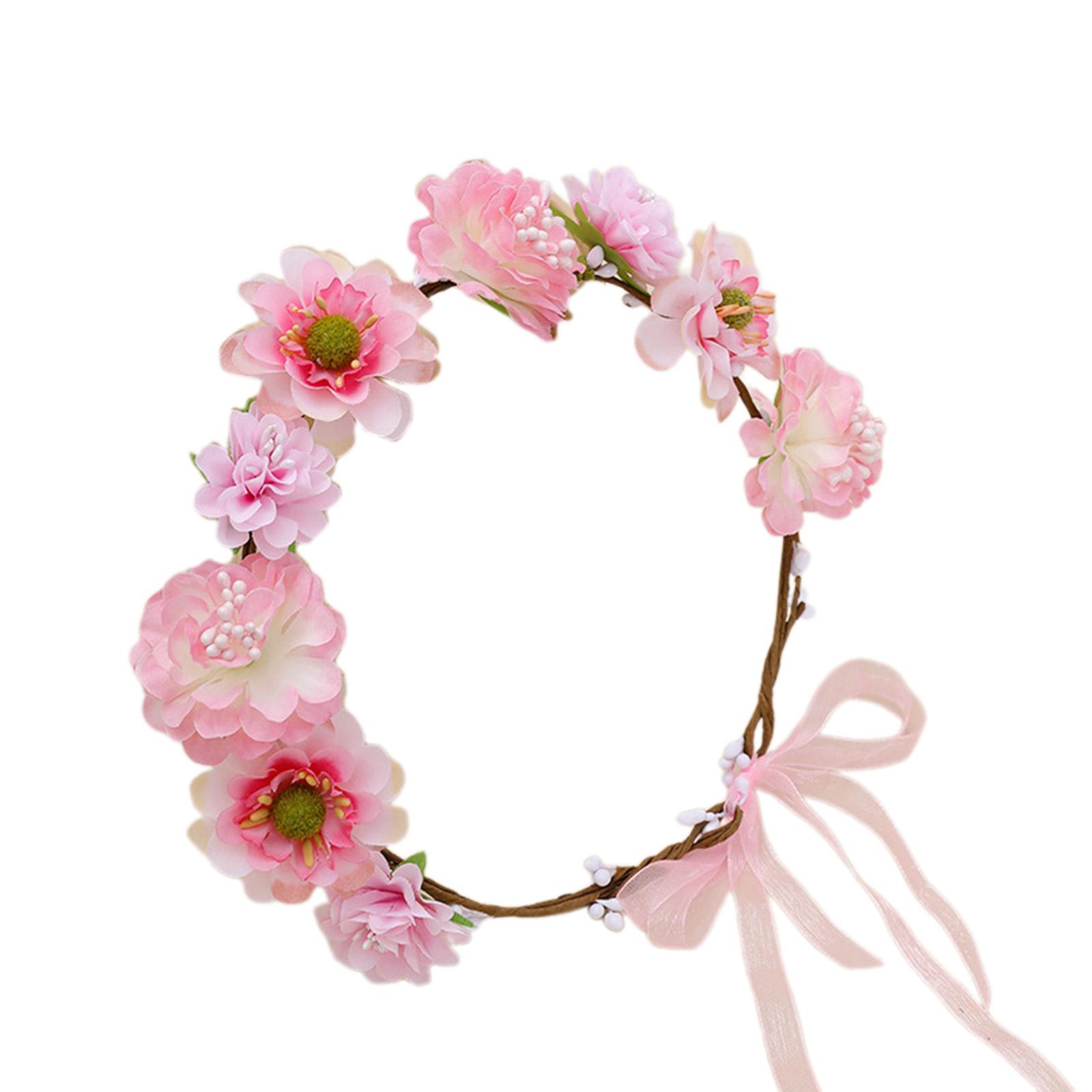 

Bride Flower Crown For Wedding Floral Garlands Crown Hair Wreath Bright Color Flower Headbands Women Bride Headwear розовый