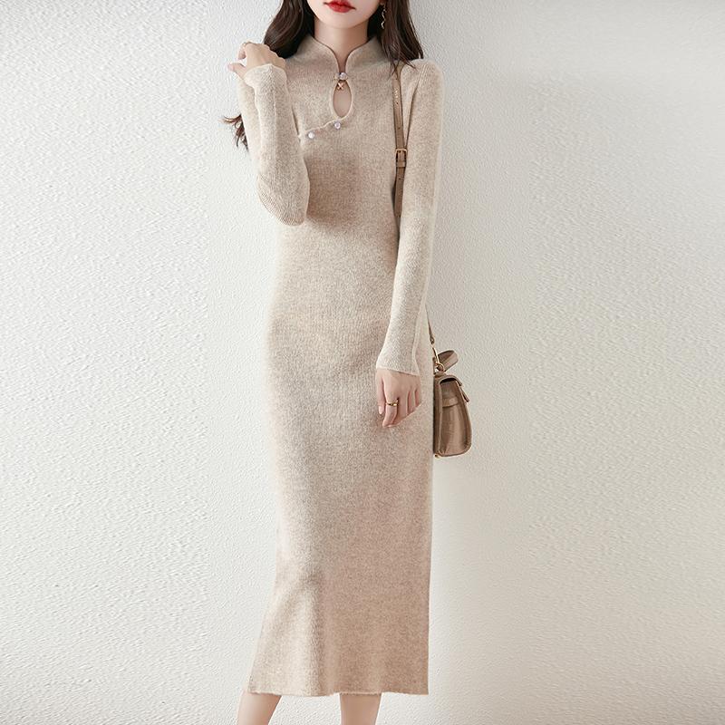 Women Sweater Dress 100% Wool MODERN NEW SAGA Knit Long Pullover Winter Jumpers Wool Long Dress Female