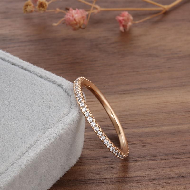 New Arrivals  Rose Gold Single Row Micro-Wax Inlay Natural Zircon Rings Women Wedding Party Trendy Fine Jewelry