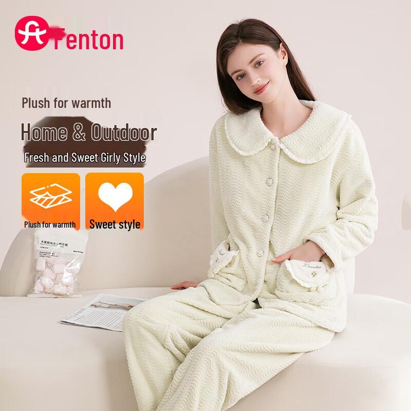 Fenteng Women s Fleece Doll Collar Pajama Set XL