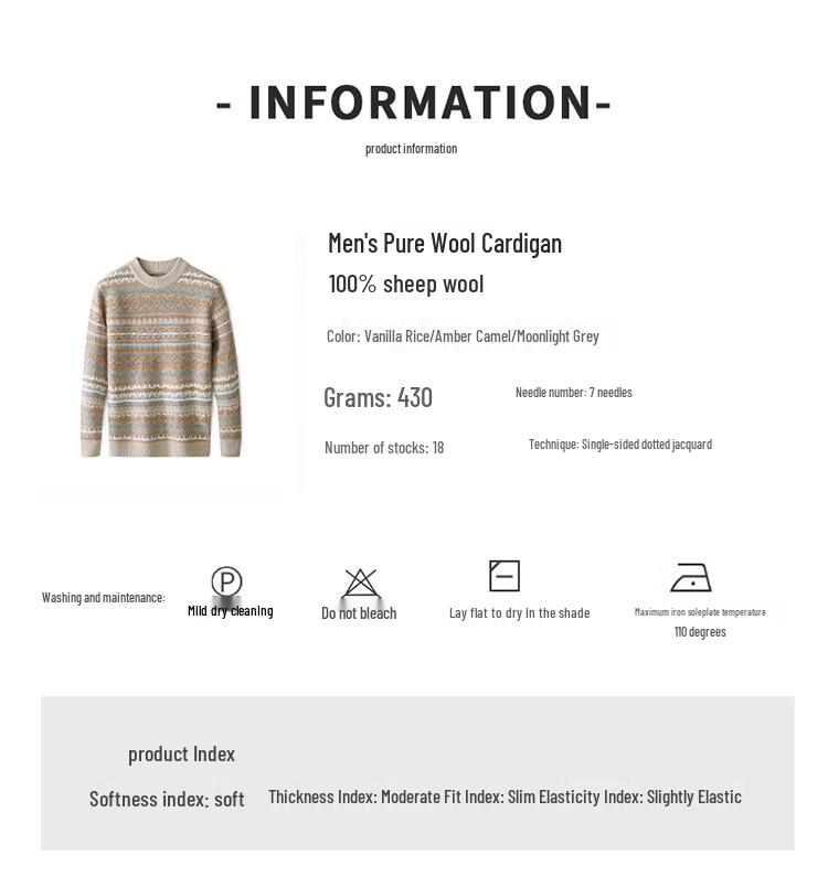 Hengyuanxiang Men's 100% Wool Thickened Crew Neck Sweater