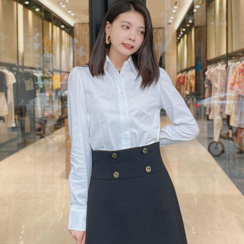 Shopping mall 1116 women's clothing spring and autumn versatile slim-fit single-breasted casual simple long-sleeved shirt