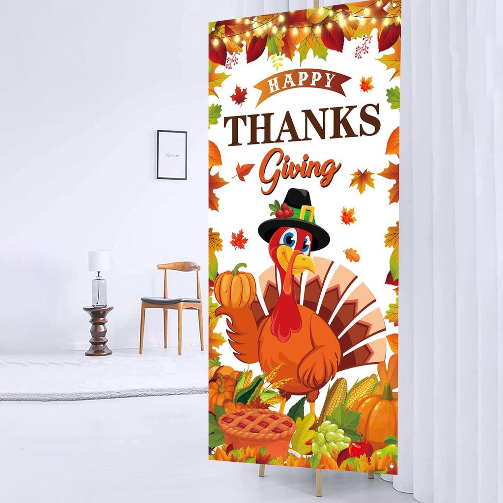 Thanksgiving Party Decorations Large Size Happy Thanksgiving Door Cover for Fall Thanksgiving Party Decorations,71x35 Inch