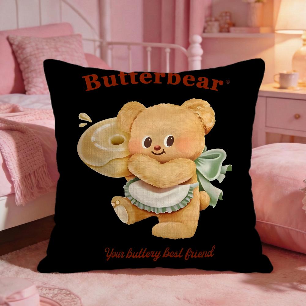 Butter BBears Cute Cushion Cover Premium Comfort Reversible Pillow Cove Two In One Design For Any Room  Car Interior
