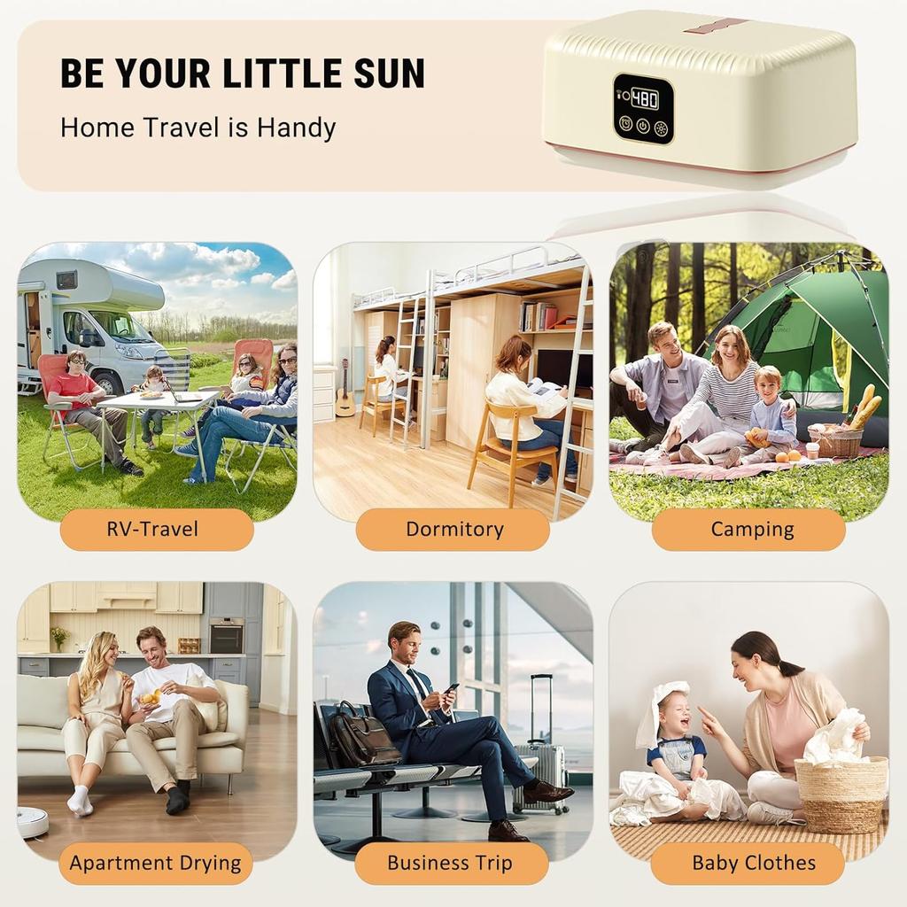 Portable Electric Clothes Dryer, 600W, 8H Timer, Remote Control, Foldable, for Travel, Apartment, RV, Dorm, Low Noise, Energy Sa