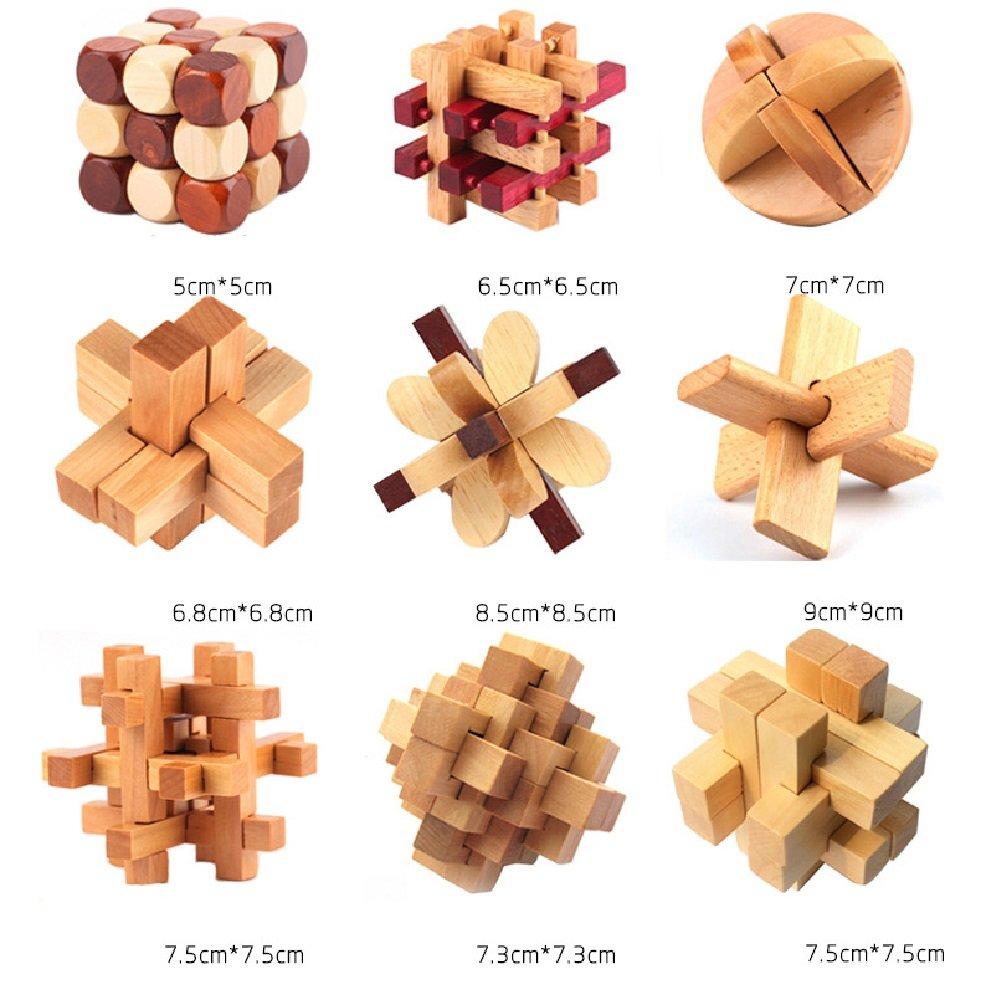 3D Konfucius Puzzle Sada 9 typů 3D intelektuální hračka pro dospělé strategická mapa v ceně přírodní dřevo obtížnost [Mythology Plaza] (Návod k použití)