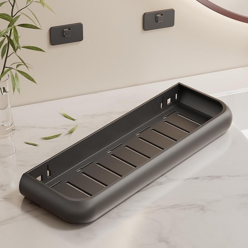 Punch-Free Gunmetal Bathroom Shelf: Wall-Mounted Storage for Vanity & Toilet