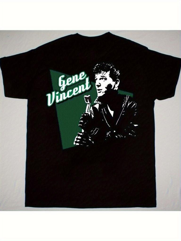 Vintage Gene Vincent Musikstar Grafik T-Shirt - Schweres Schwarzes Unisex Tee mit Ikonischem Rockabilly Design, Reguläre Passform Rundhalsausschnitt, Ganzjahres Freizeitkleidung