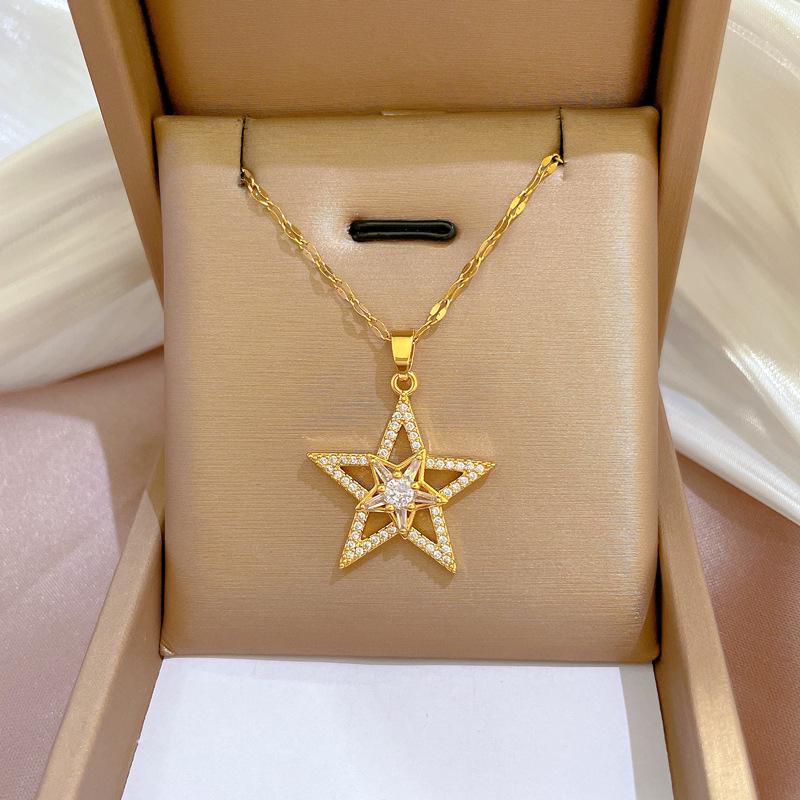 Titanium Steel Micro-Inlaid Gold Plated Women's Lucky Bead Necklace - Trendy Clavicle Chain Accessory