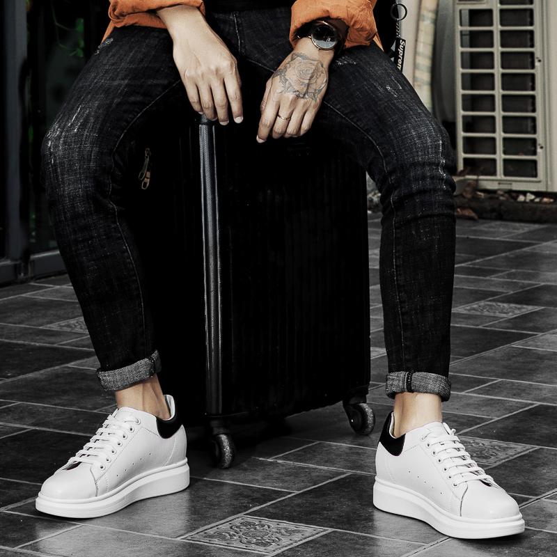 Pantofi Albi cu Platformă Bărbați Sport Casual Adidași Înălțare Pantofi cu Talpă Ascunsă Invizibil 8cm Înălțare Pantofi Joși Bărbat Mai Înalt Ridicare