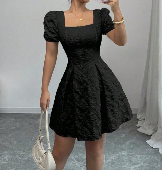 Spring and summer European and American temperament elegant bubble sleeves show height A square neck dress women's clothing