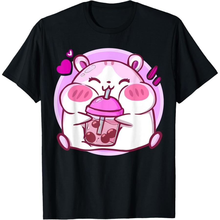 Cute pink Hamster Bubble Tea Kawaii Otaku Boba Tea Mouse T-Shirt XXXXXL чёрный