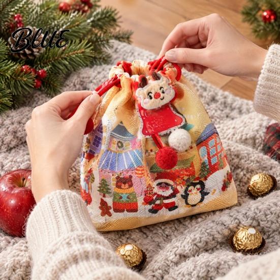 Christmas Small Gifts Drawstring Gift Bag with Handle Reusable Canvas for Packaging Bags Present Xmas Candy Goodie Treat Pouch Holiday Party