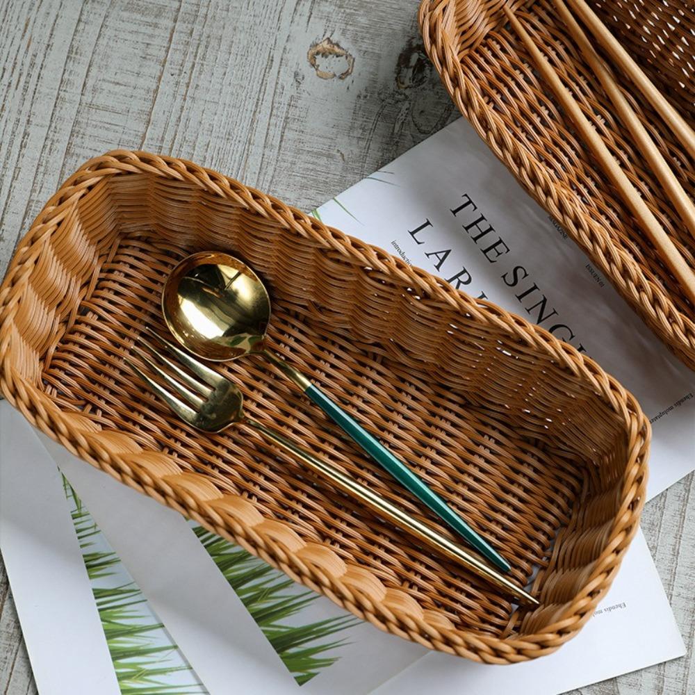 Universal Imitation Rattan Storage Basket Rectangle Picnic Basket Fashion Bread Food Plate  Home