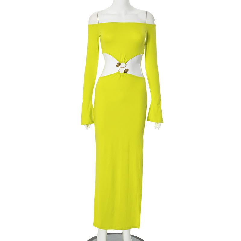 

Женское летнее однотонное сексуальное платье с открытой талией и длинными рукавами L зелёный