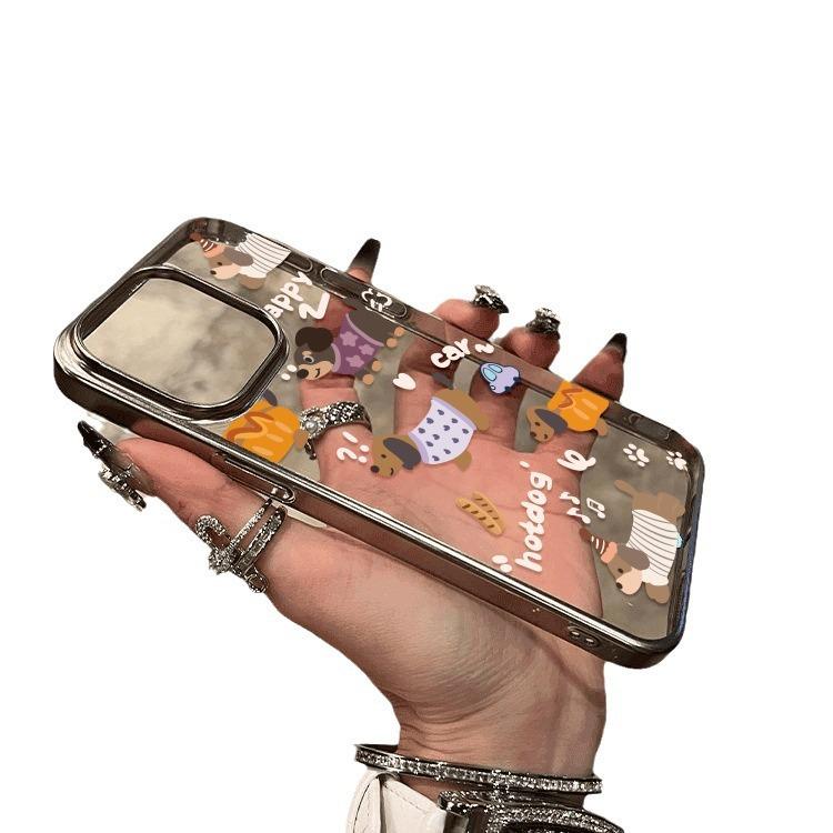 Transparent Cartoon Dachshund Protective Phone Case for iPhone 11-16