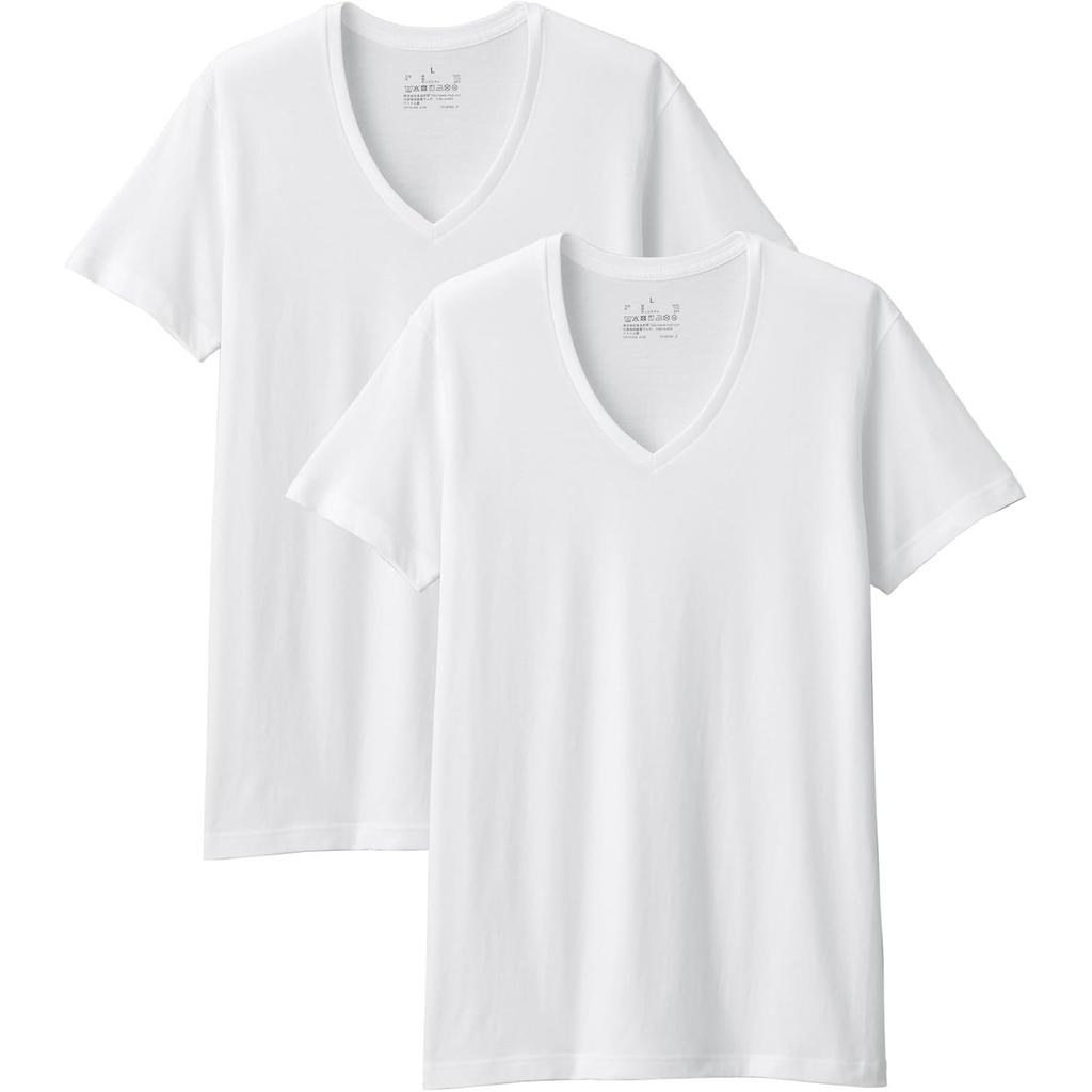 MUJI Seamless FA19FA5A White Size L Men's V-Neck Short-Sleeve T-Shirt (2-Pack) Men's