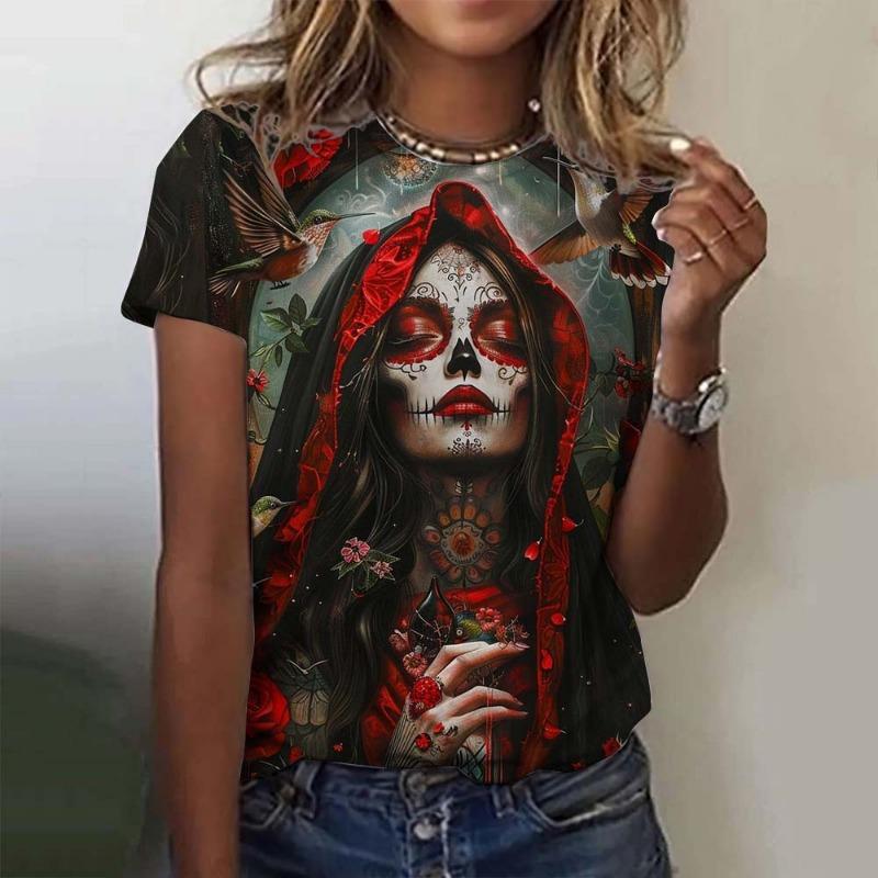 Fashion Women's T-shirt for Girls Summer Short Sleeve Sexy Girls Clothes Day of the Dead Undead Skull Pattern oversized T-shirts