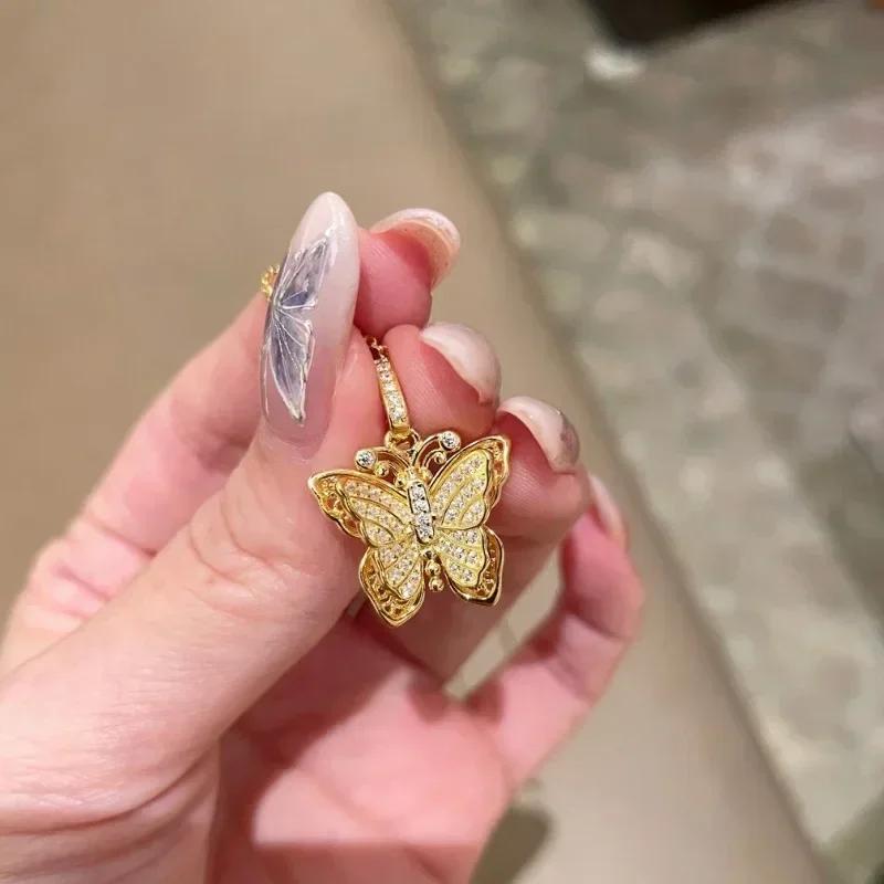 Butterfly series hollow out antique gold crafts enamel diamonds necklace exquisite palace style pendant collar chain jewelry